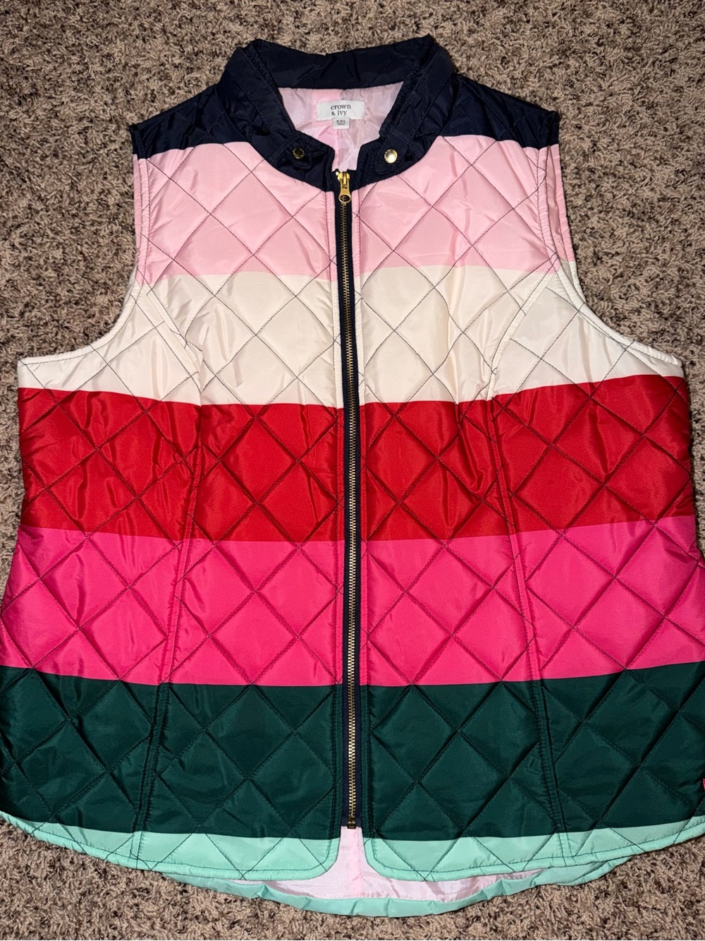 Crown & Ivy Quilted Striped Vest - Navy, Pink, Red, Cream, Green, Mint XXL
